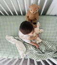 Load image into Gallery viewer, Mini & Me Cot Sheet Forest Gingham