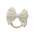 Load image into Gallery viewer, Mini & Me Velvet Fable Bow Headband Ivory
