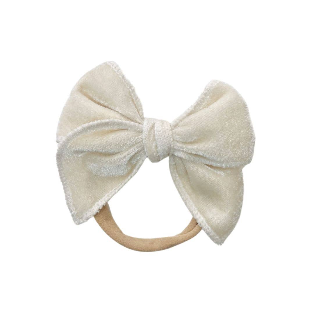 Mini & Me Velvet Fable Bow Headband Ivory