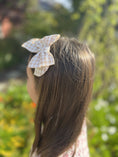 Load image into Gallery viewer, Mini & Me Fable Bow Headband Nude Gingham
