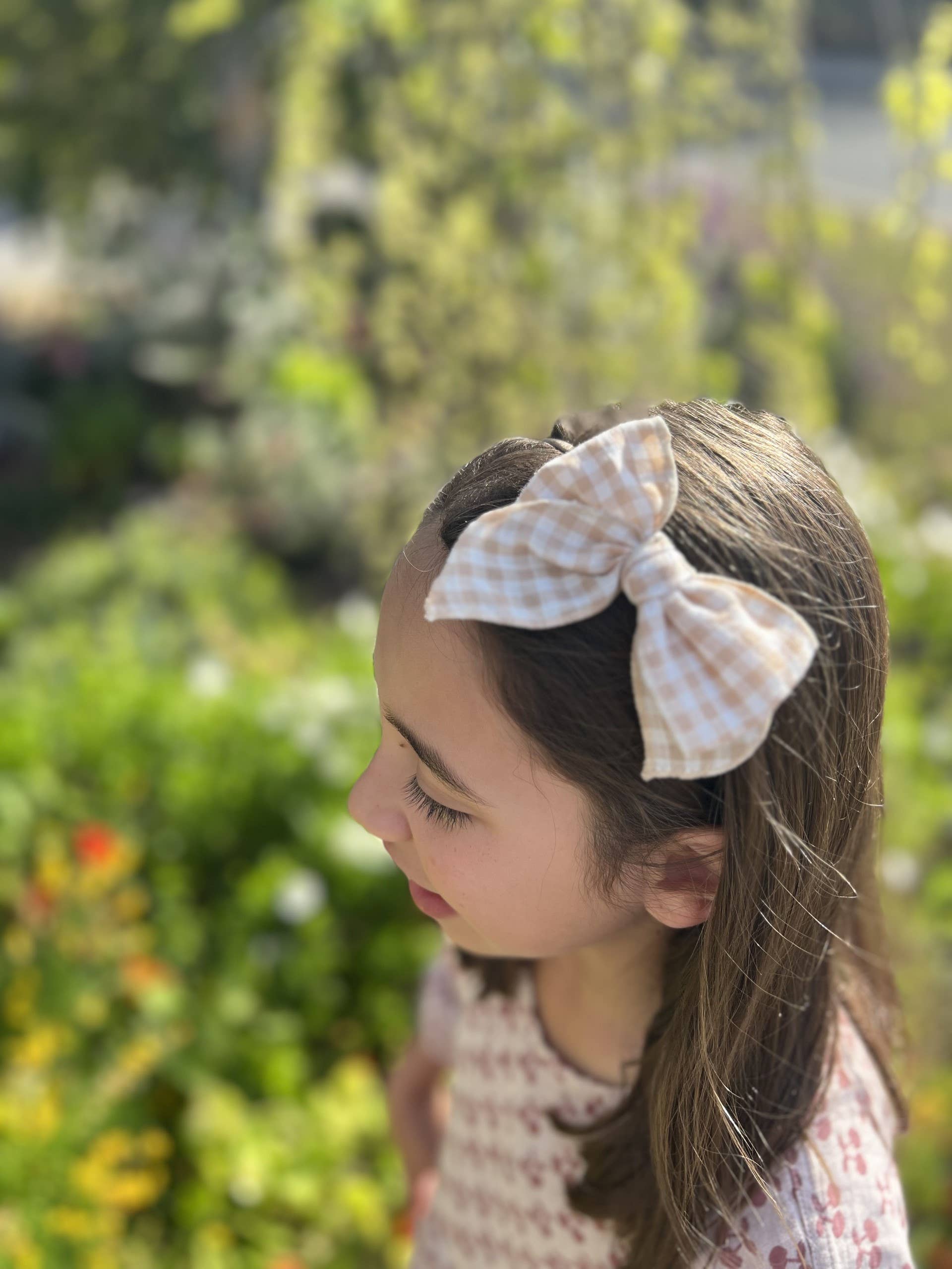 Mini & Me Fable Bow Headband Nude Gingham