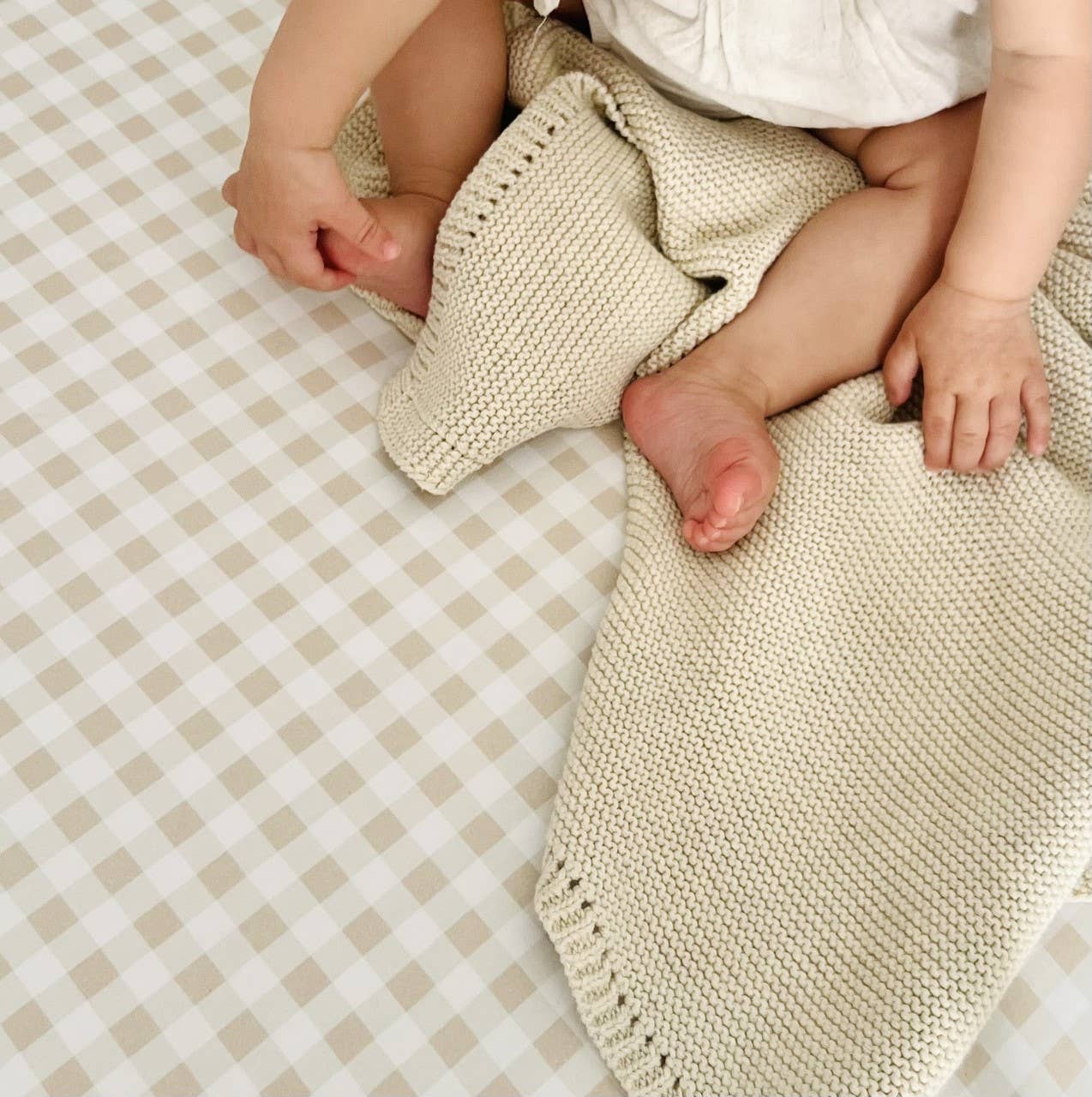 Mini & Me Cot Sheet Nude Gingham