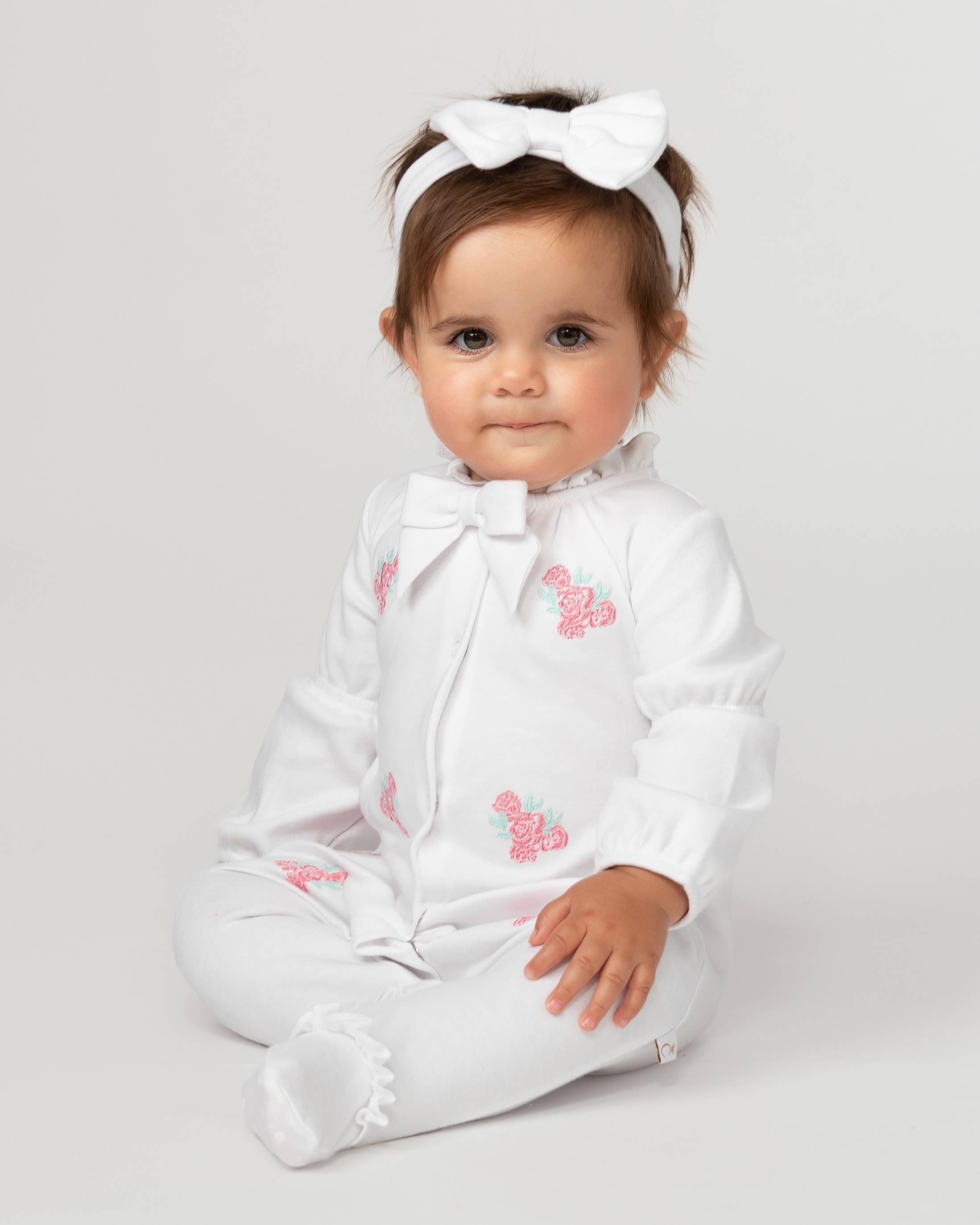 Summer Garden Babygrow with Headband IVORY