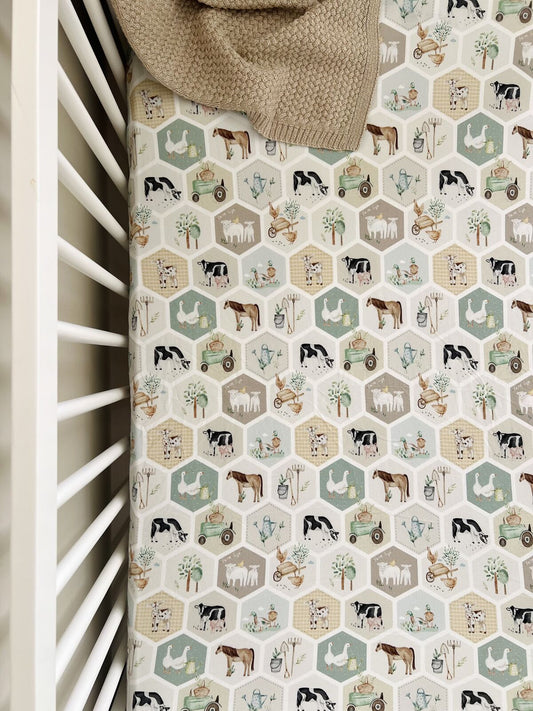 Mini & Me Organic Cotton Fitted Cot Sheet Patchwork Farm