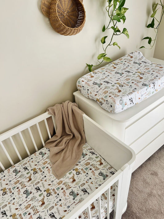 Mini & Me Organic Cotton Fitted Cot Sheet Farm Life