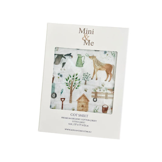 Mini & Me Organic Cotton Fitted Cot Sheet Farm Life