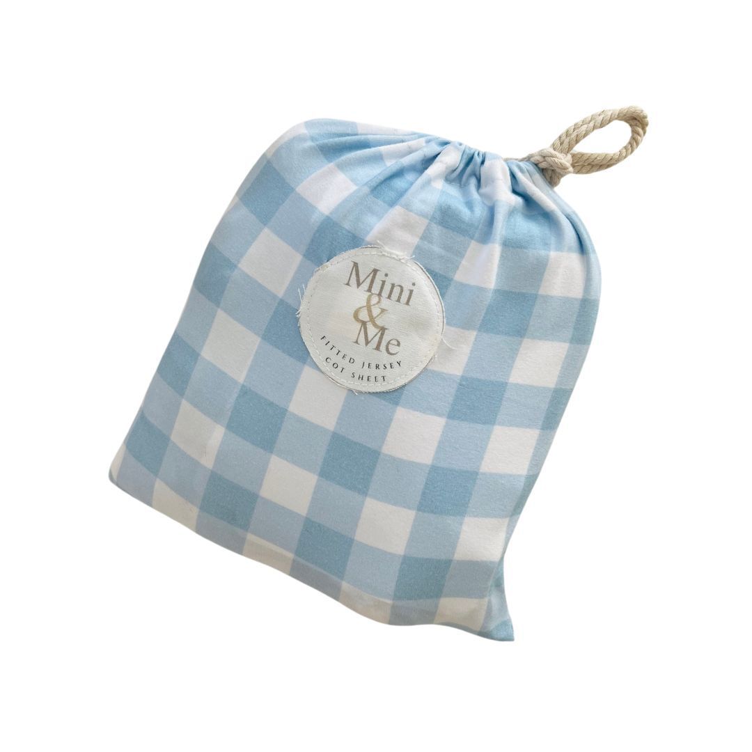 Mini & Me Organic Cotton Fitted Cot Sheet Blue Gingham