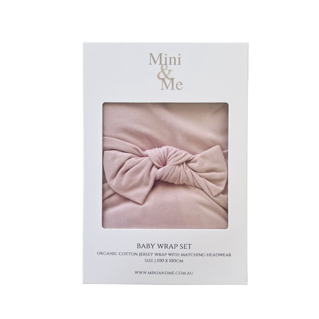 Mini & Me Organic Jersey Baby Wrap Set Blush