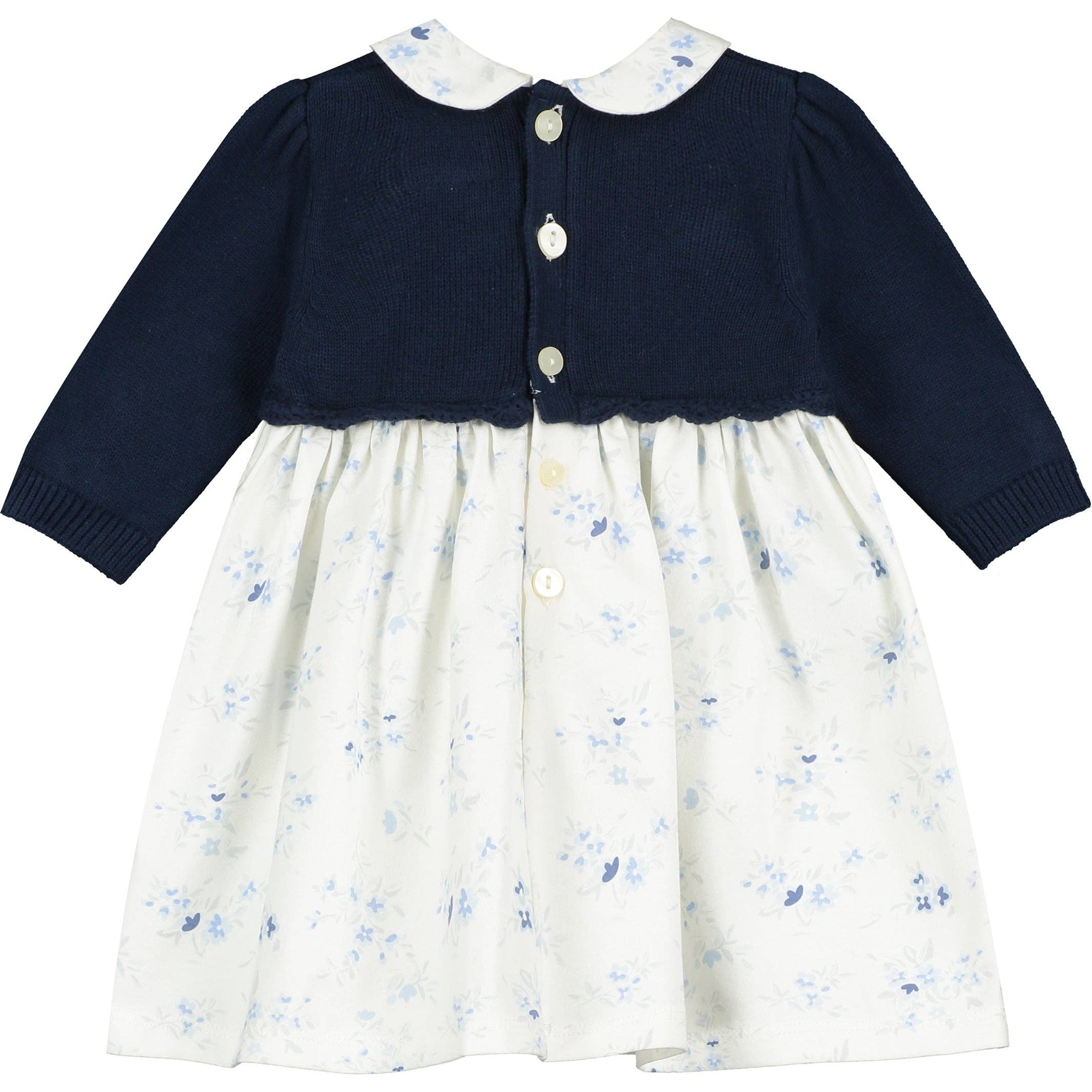 Cerys Navy Girls Floral Dress with Tights