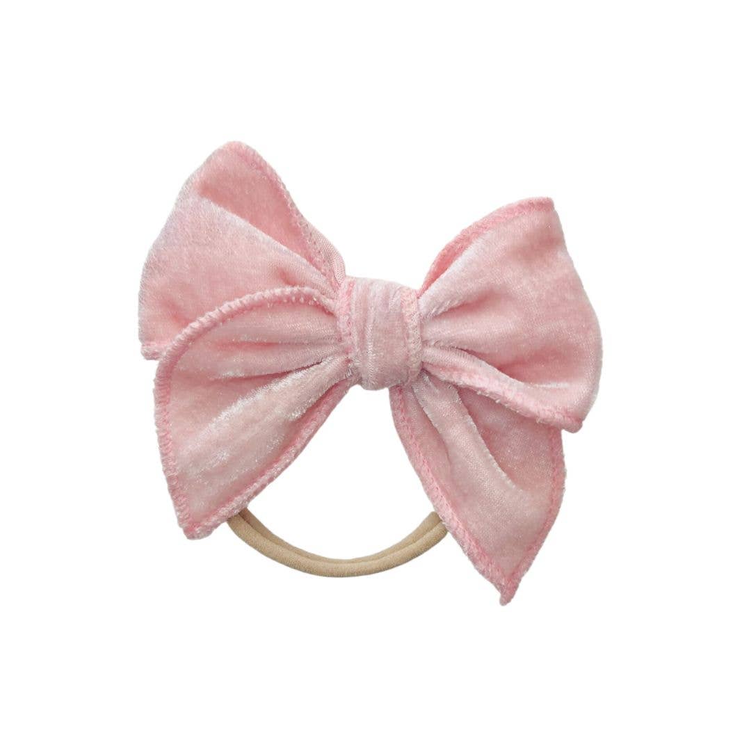 Mini & Me Velvet Fable Bow Headband Pink