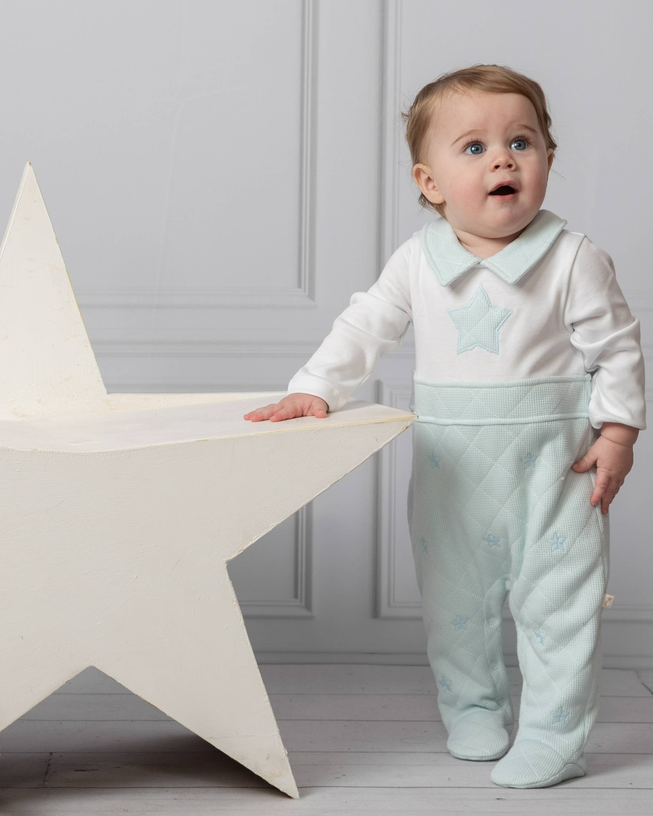 Star Waffle Romper SKY