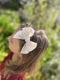 Load image into Gallery viewer, Mini & Me Velvet Fable Bow Headband Ivory
