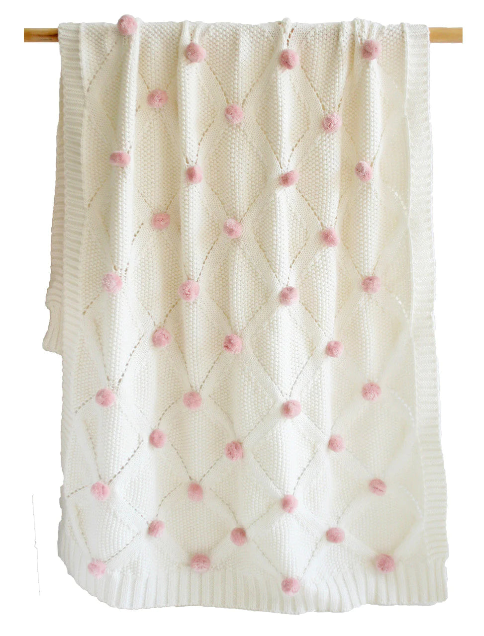 Pom Pom Baby Blanket Ivory Pink