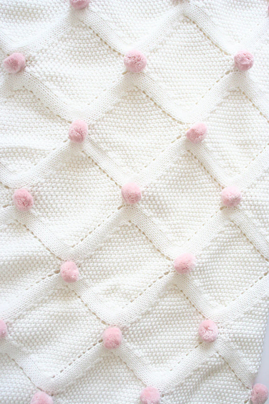 Pom Pom Baby Blanket Ivory Pink