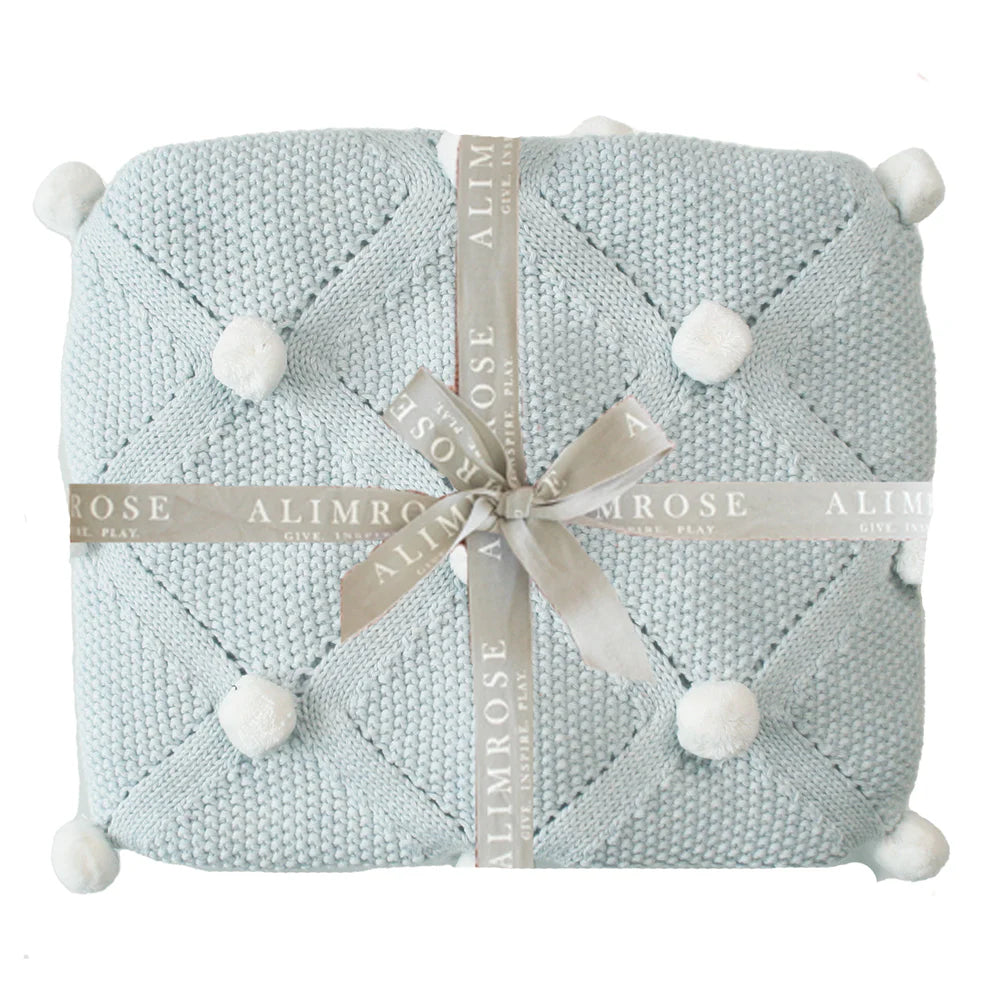 Pom Pom Baby Blanket Powder Blue