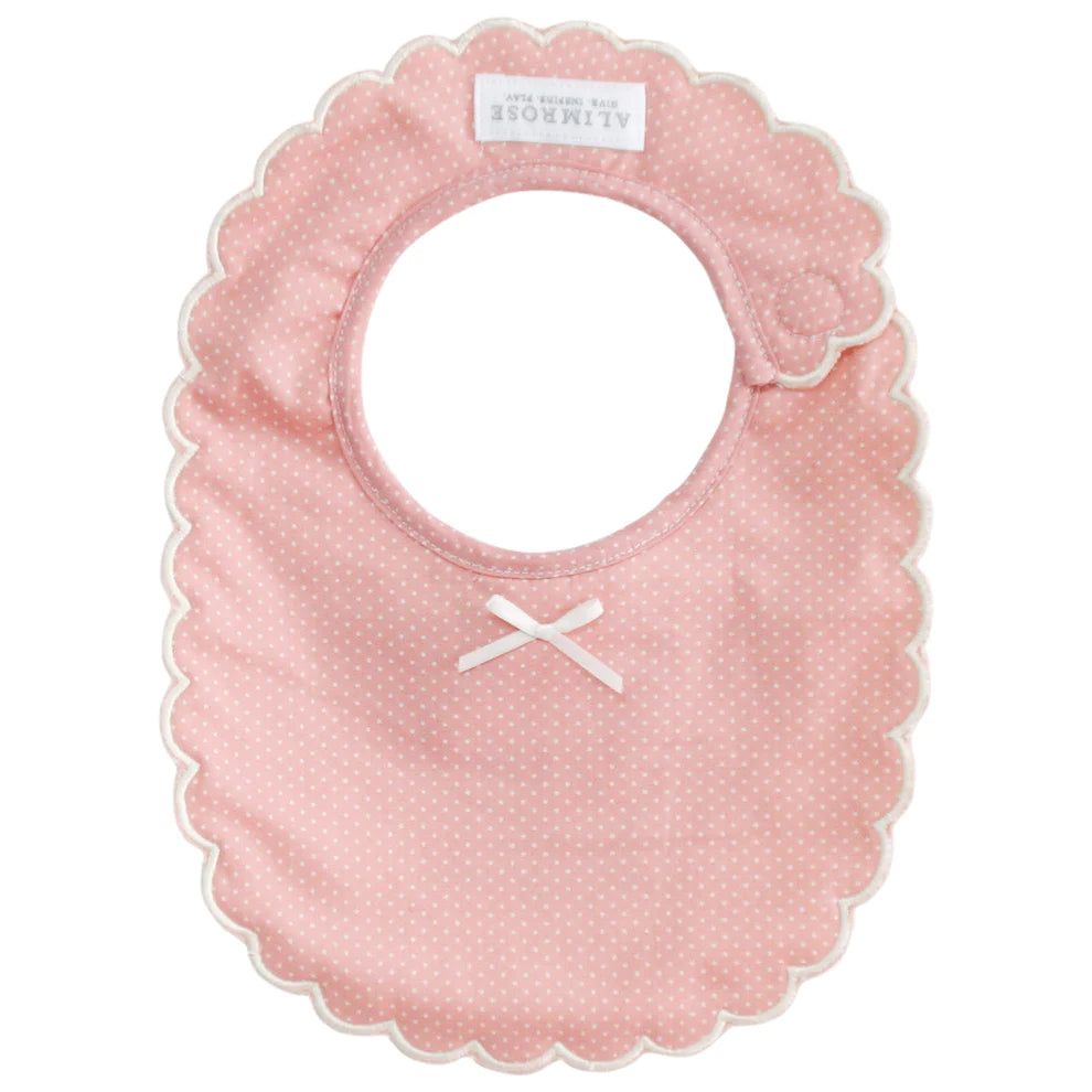 Scallop Edge Bib Pink with Ivory Spot