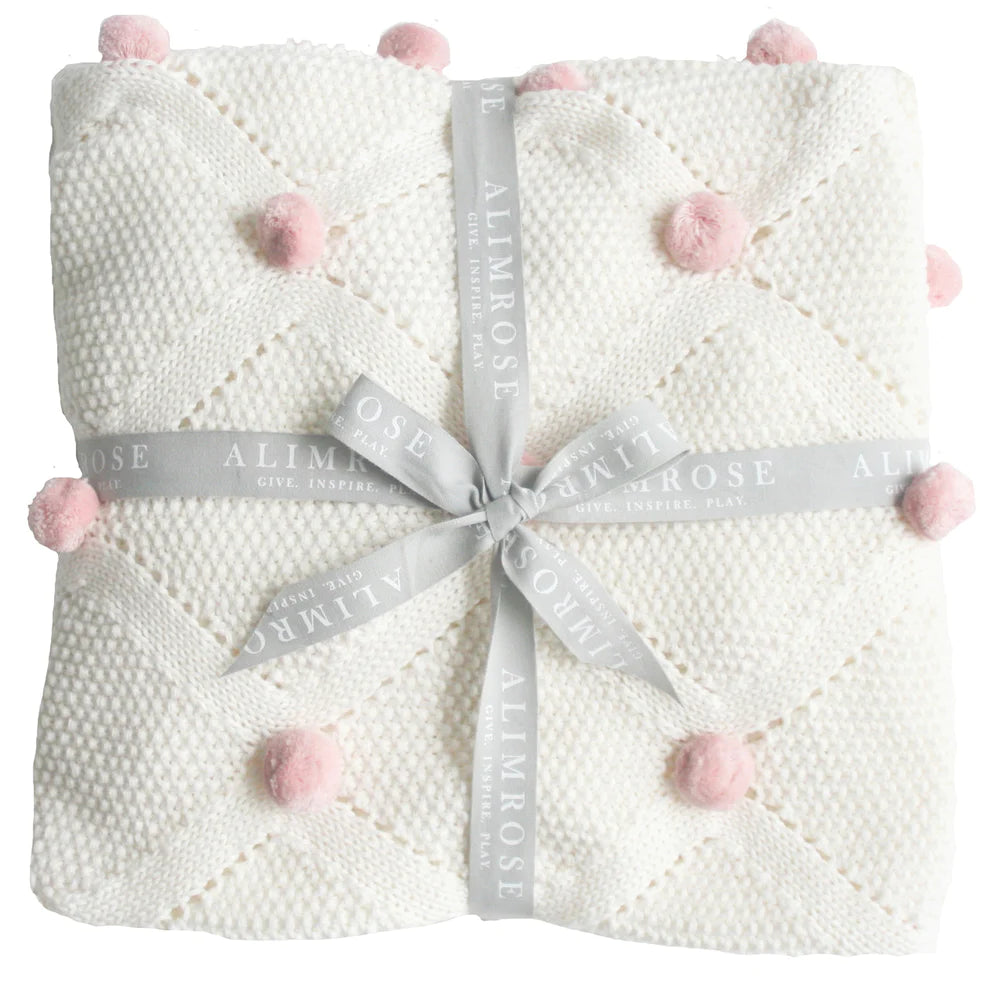 Pom Pom Baby Blanket Ivory Pink