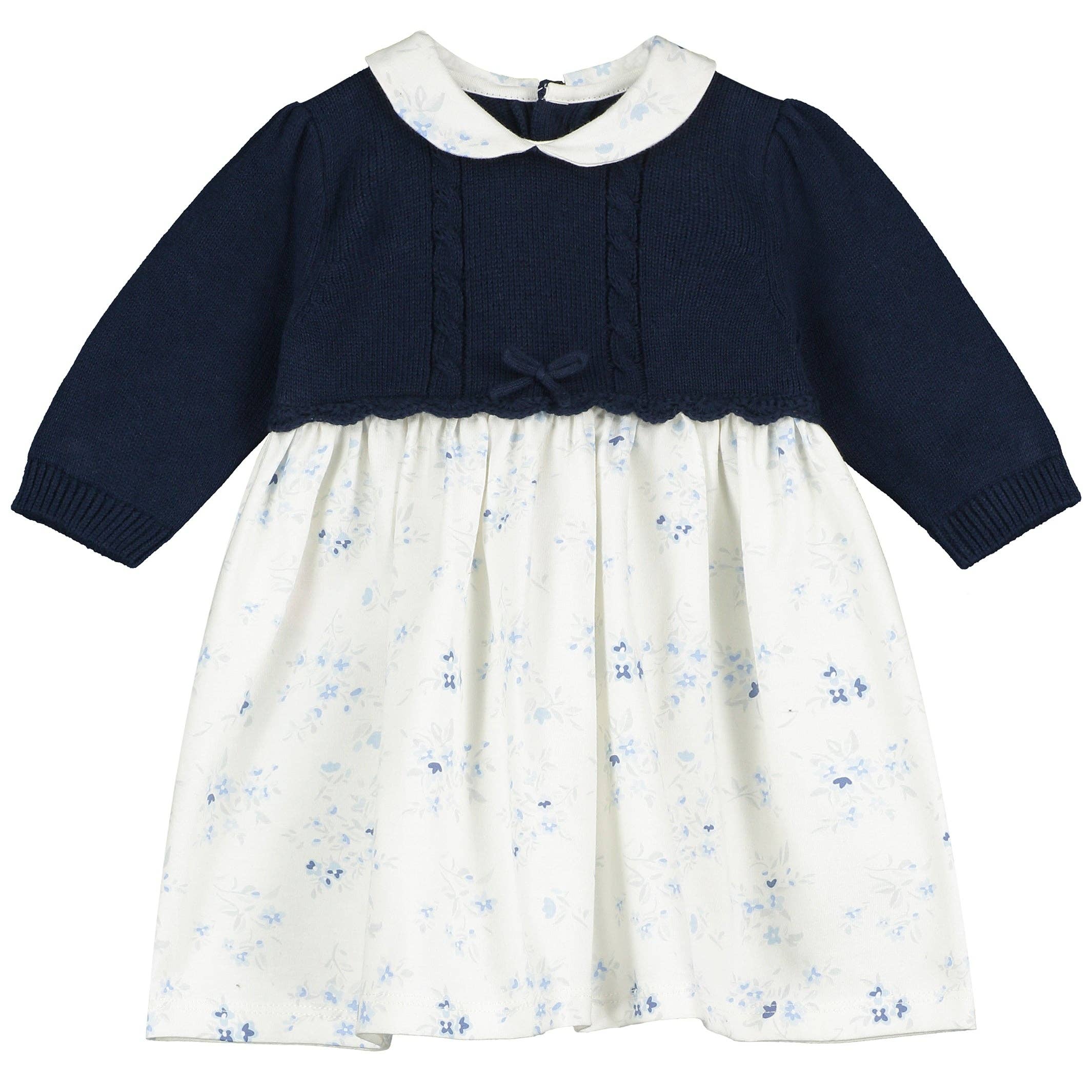 Cerys Navy Girls Floral Dress with Tights