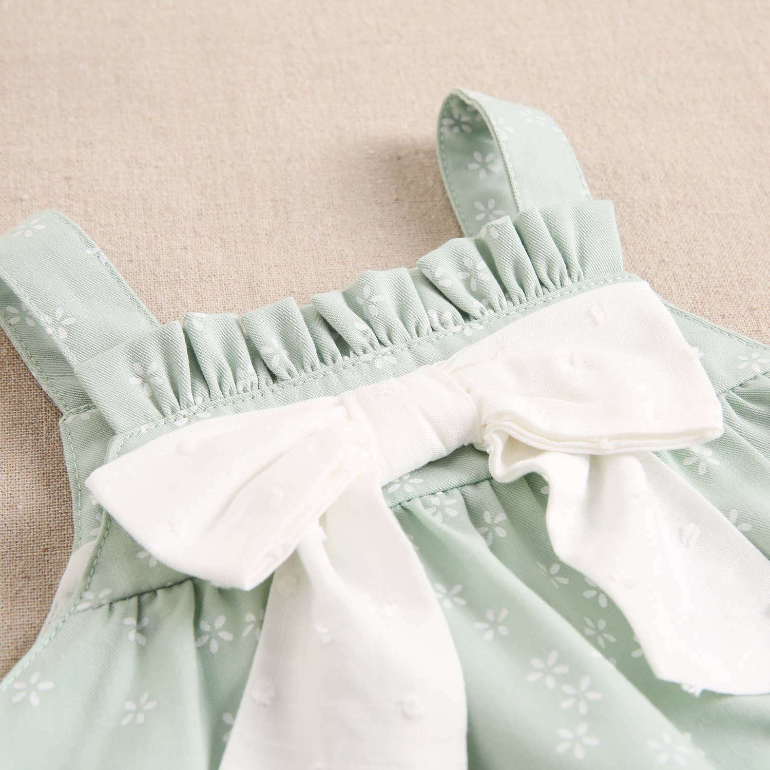 Green Baby Girl's Dress with Flowers with Bow and Panties