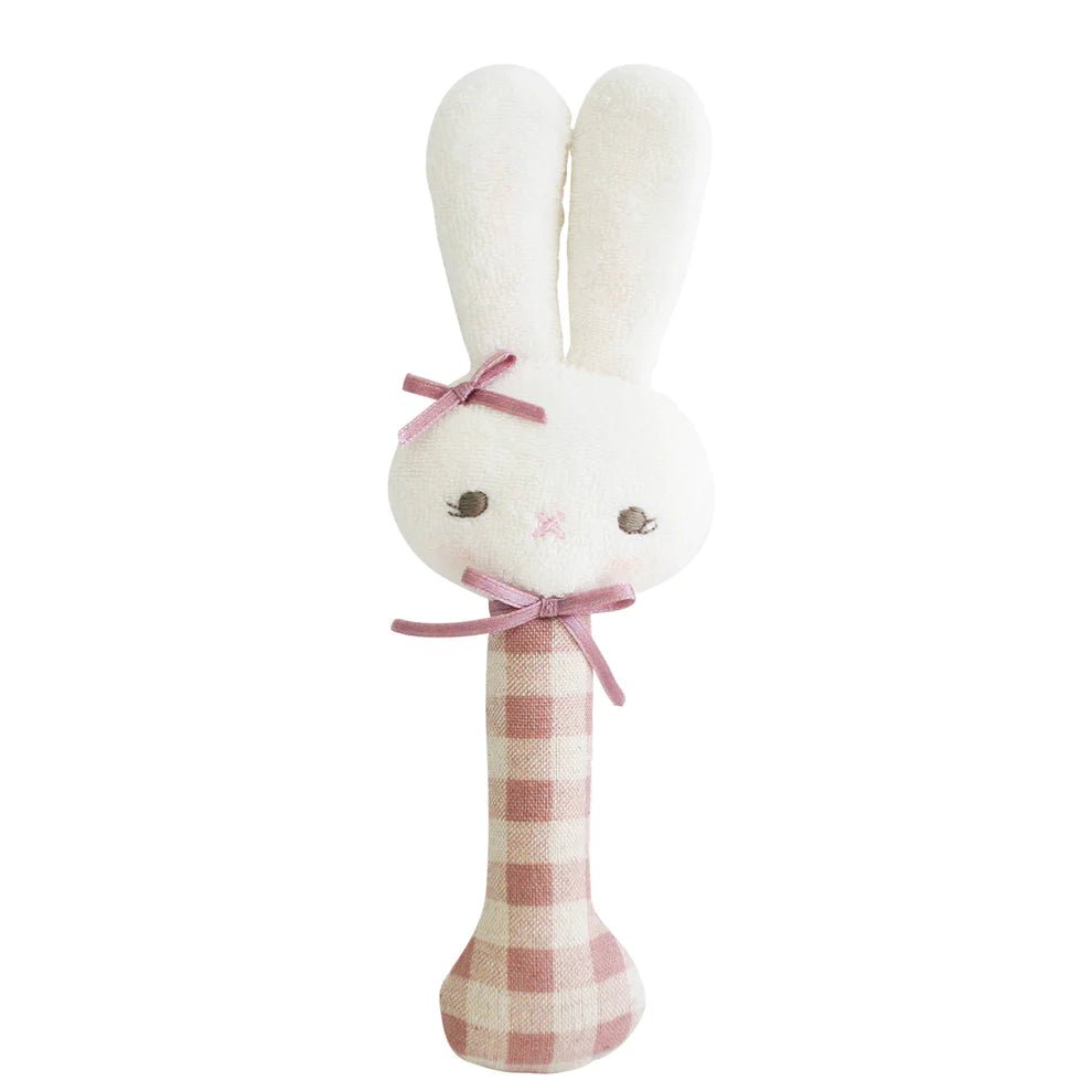 Bunny Stick Rattle Rose Check - Mimi et Lion