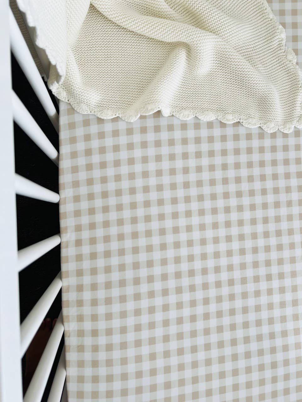 Mini & Me Cot Sheet Nude Gingham