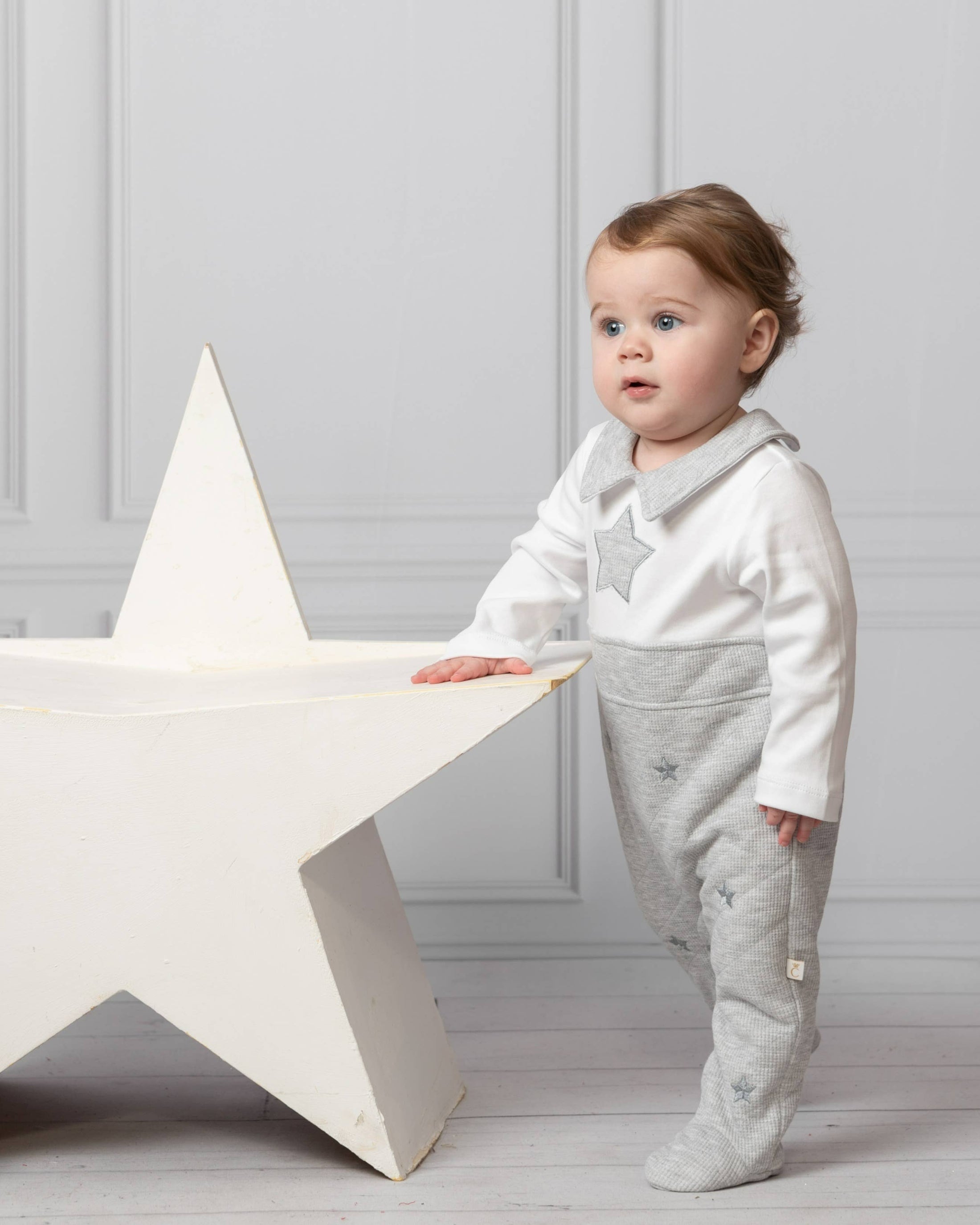 Star Waffle Romper GREY