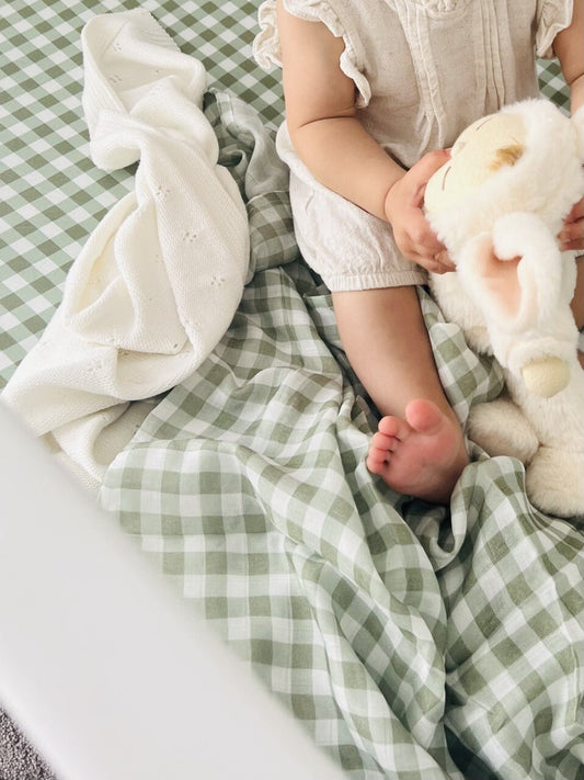 Mini & Me Bamboo Muslin Wrap Forest Gingham - Mimi et Lion