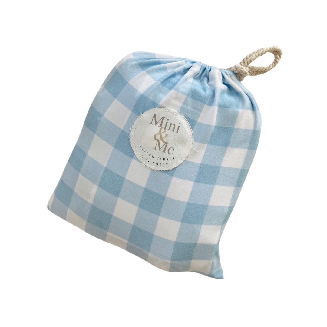 Mini & Me Organic Cotton Fitted Cot Sheet Blue Gingham - Mimi et Lion