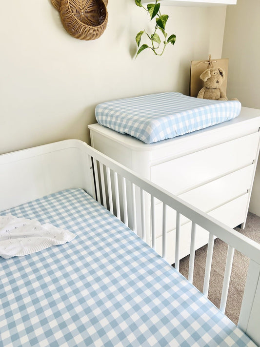 Mini & Me Organic Cotton Fitted Cot Sheet Blue Gingham - Mimi et Lion