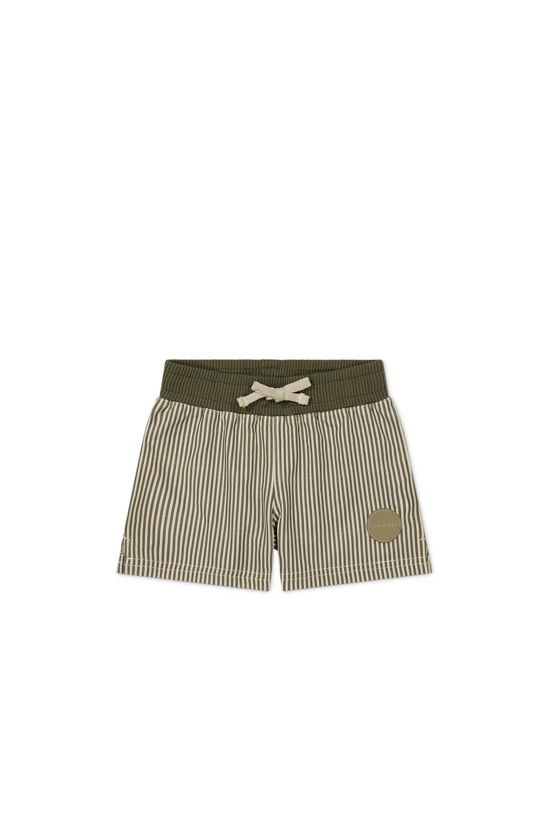 Noah Short - Fine Vertical Stripe Dark Olive - Mimi et Lion