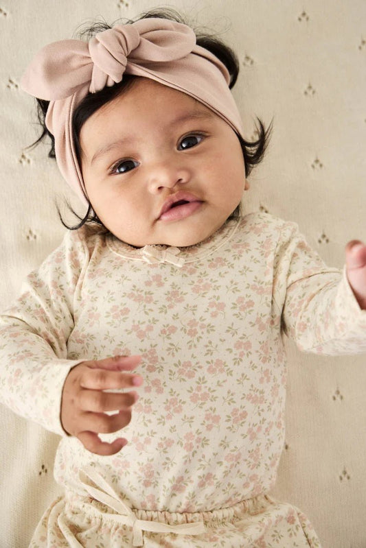 Organic Cotton Long Sleeve Bodysuit - Rosalie Floral Mauve - Mimi et Lion