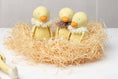 Load image into Gallery viewer, Three yellow duck plush toys sitting in a straw nest, perfect for children's decor or play
